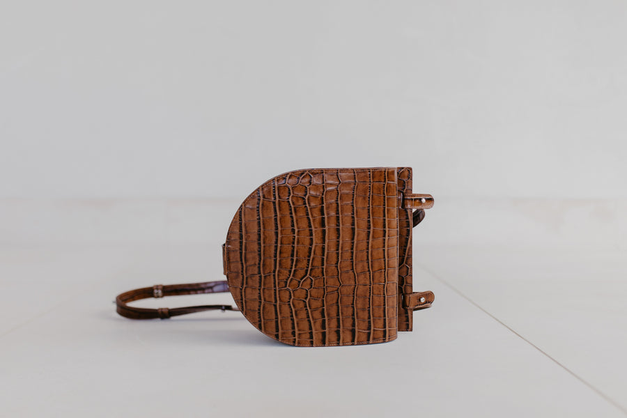 Enkel zadel | Cognac Croco Glans
