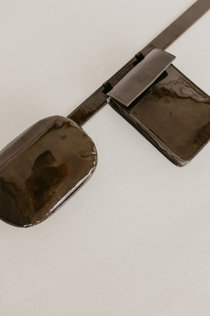 Belt Bag: Belt XL Khaki Laqué + Oval Belt Khaki Laqué + Rectangle Khaki Laqué