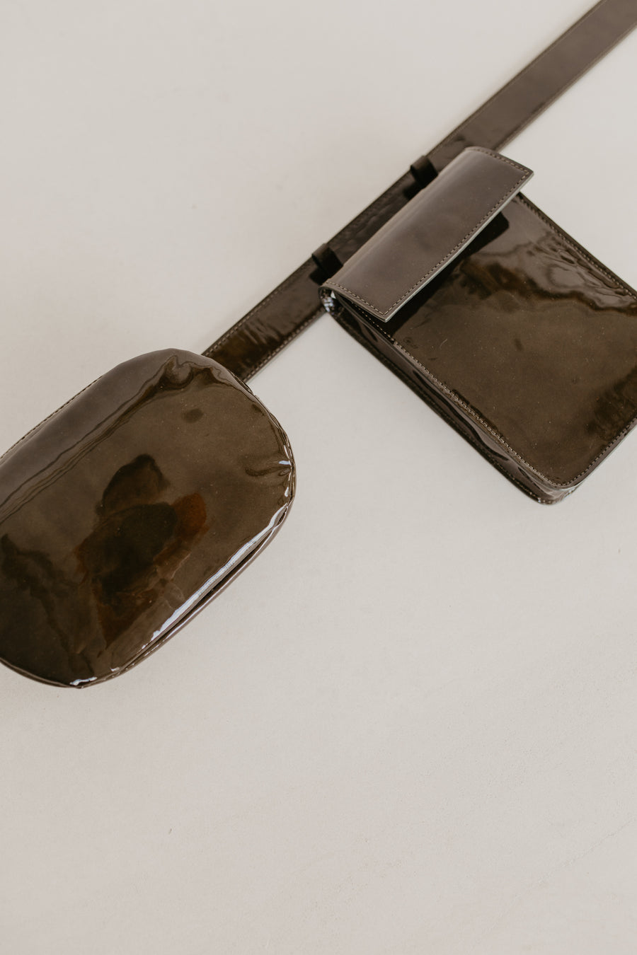 Belt Bag: Belt XL Khaki Laqué + Oval Belt Khaki Laqué + Rectangle Khaki Laqué