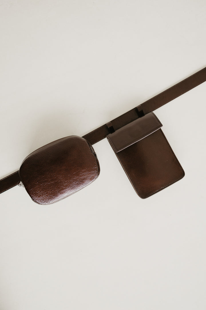 Belt Bag: The Belt XL Chocolate Stone + Rectangle Chocolate Stone + Oval Belt Chocolate Stone