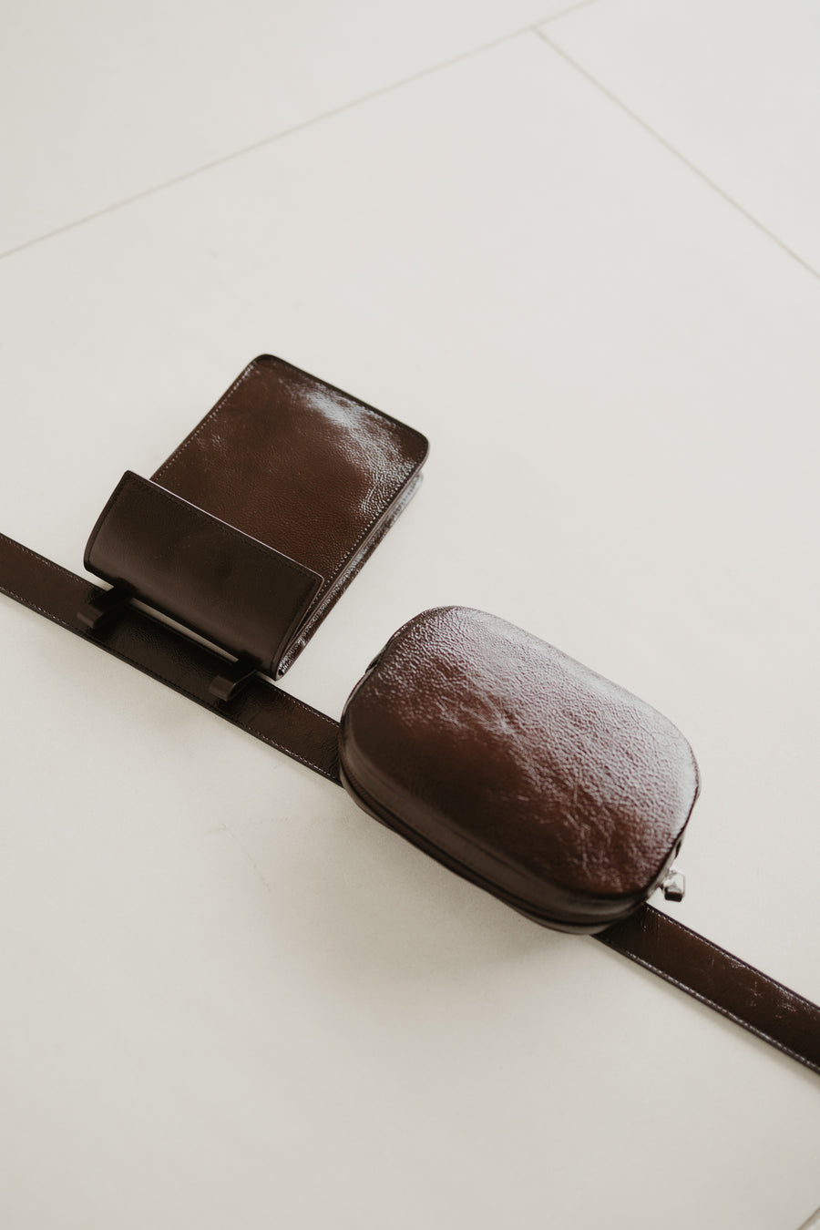 Belt Bag: The Belt XL Chocolate Stone + Rectangle Chocolate Stone + Oval Belt Chocolate Stone