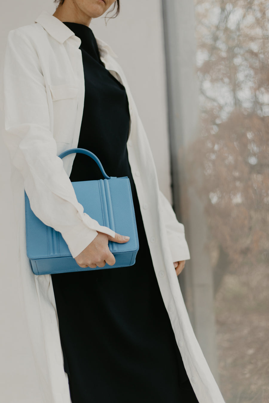 Mini Briefcase Doublé | Bleu Ciel Structuré