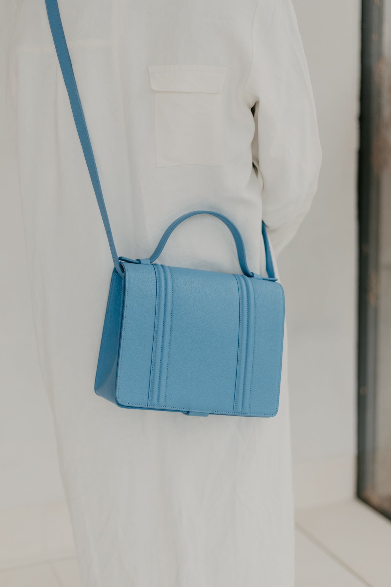 Mini Briefcase Doublé | Bleu Ciel Structuré
