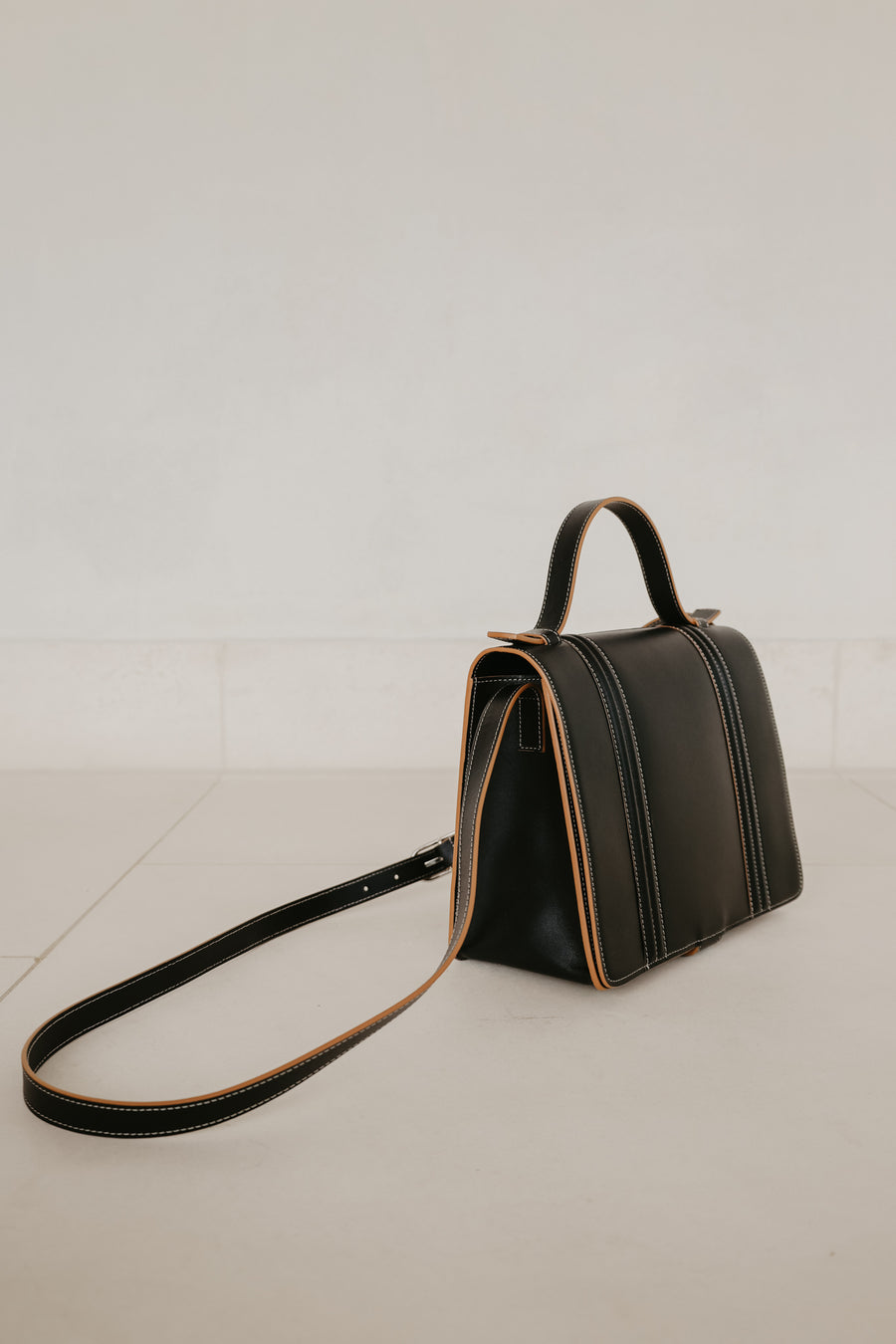 Mini Briefcase Doublé | Stitched Tricolor Black