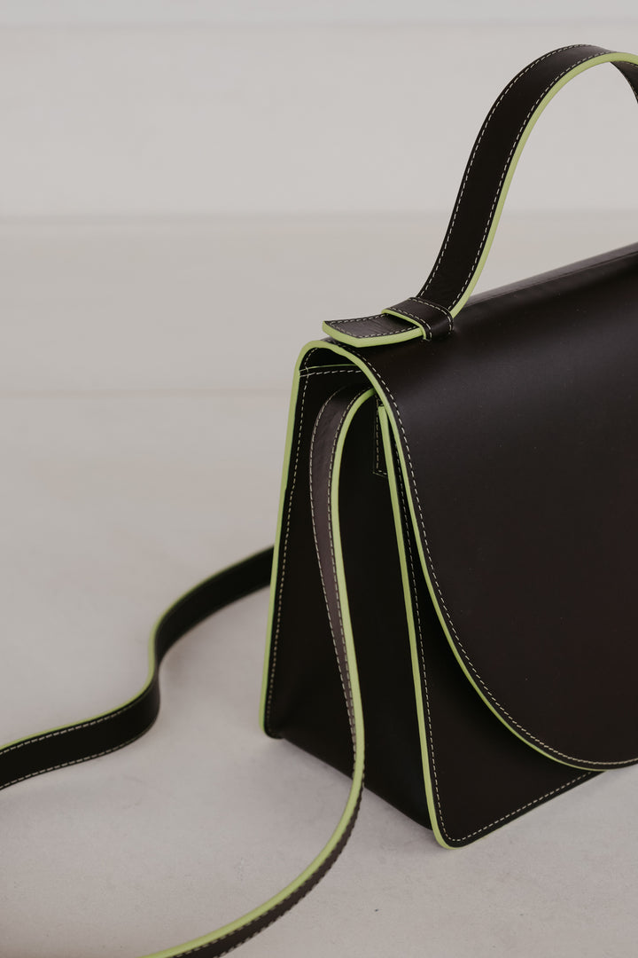 Mini Briefcase | Stitched Ebony / Lime