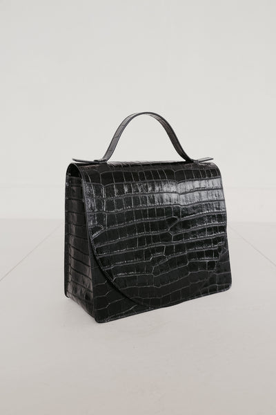 Midi Briefcase 2.0 | Black Croco Glans