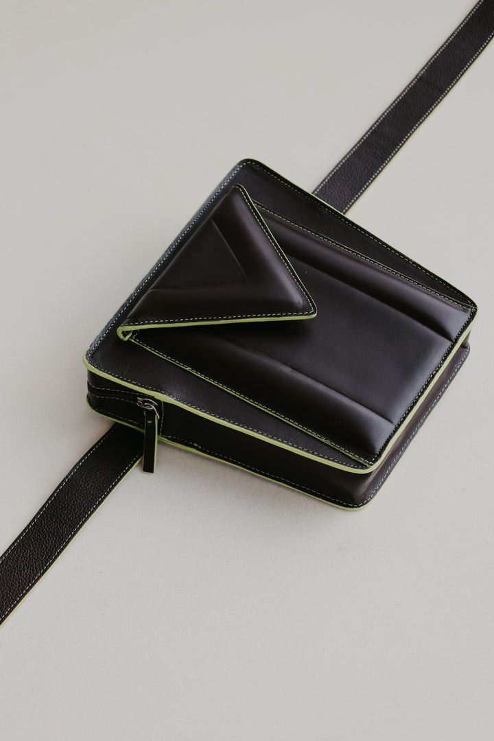 Belt Bag: Belt XL Stitched Ebony / Lime + Trapezium M Stitched Ebony / Lime