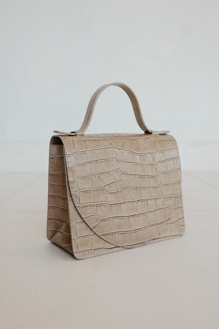 Mini porte-documents | Taupe Croco