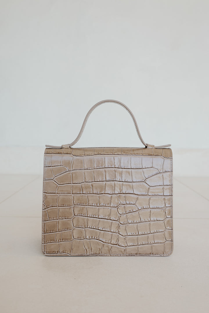 Mini porte-documents | Taupe Croco