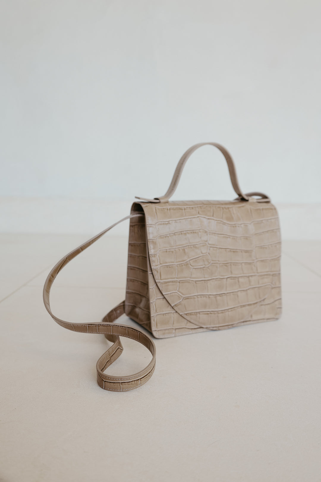 Mini porte-documents | Taupe Croco