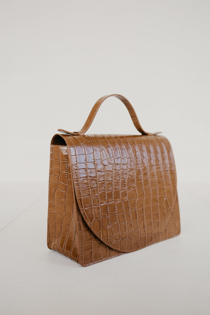 Midi Briefcase 2.0 | Cognac Croco Glans