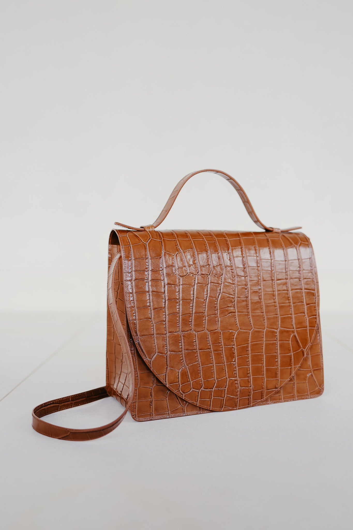 Midi Briefcase 2.0 | Cognac Croco Glans