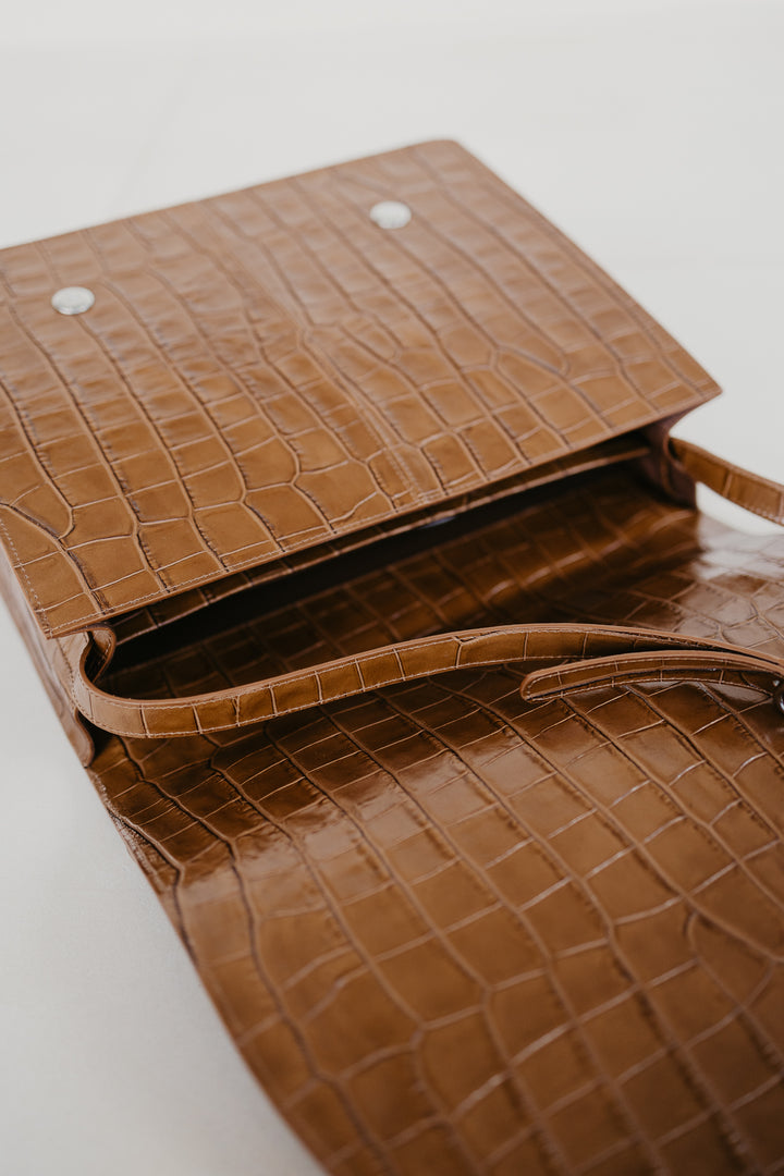 Midi Briefcase 2.0 | Cognac Croco Glans