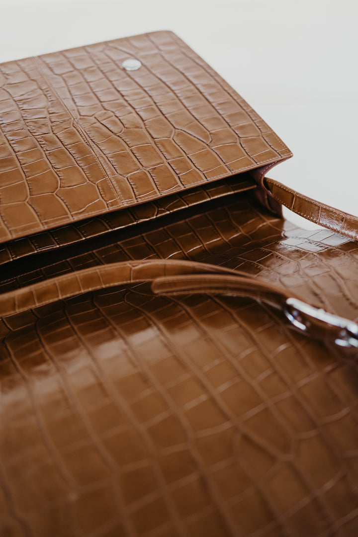 Midi Briefcase 2.0 | Cognac Croco Glans