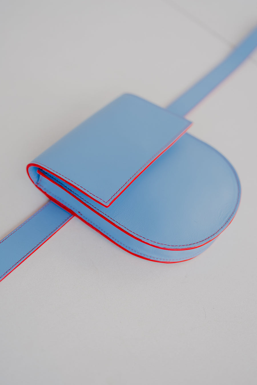 Belt Bag: Belt XL Stitched Bleu Ciel / Red + Half Moon Stitched Bleu Ciel / Red