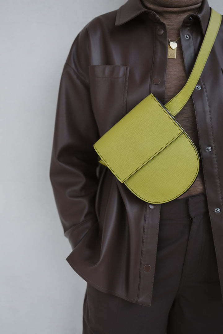 The Belt Bag: Half Moon Stitched Lime/Ebony Structured + Belt XL Stitched Lime/Ebony Structured