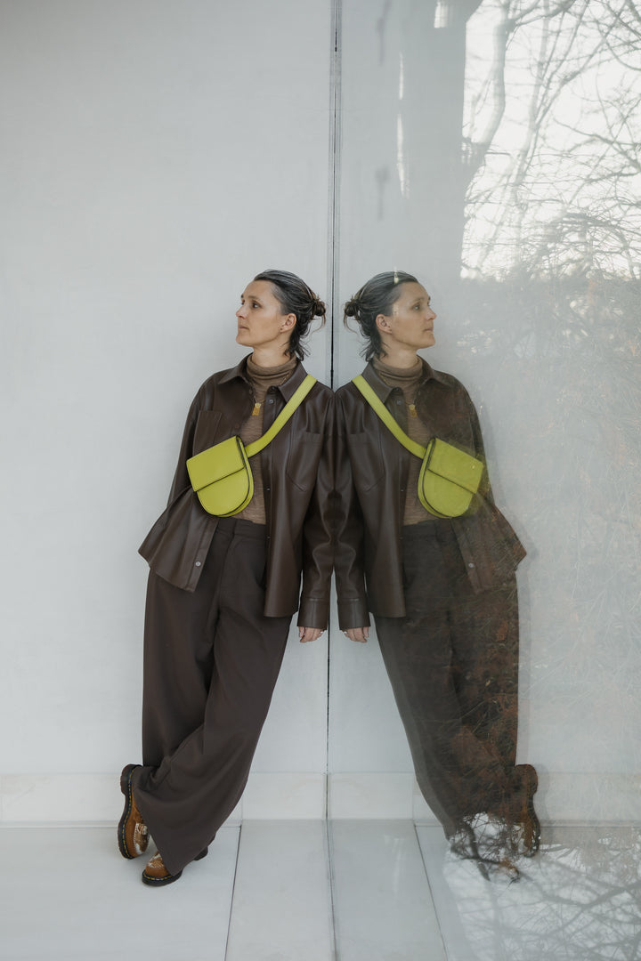 The Belt Bag: Half Moon Stitched Lime/Ebony Structured + Belt XL Stitched Lime/Ebony Structured