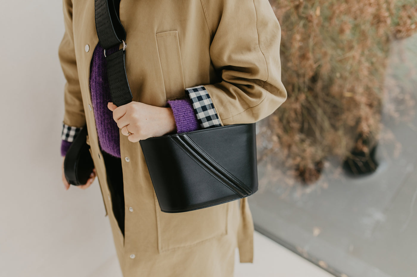 Sac bateau | Noir / Courroie tissée noire