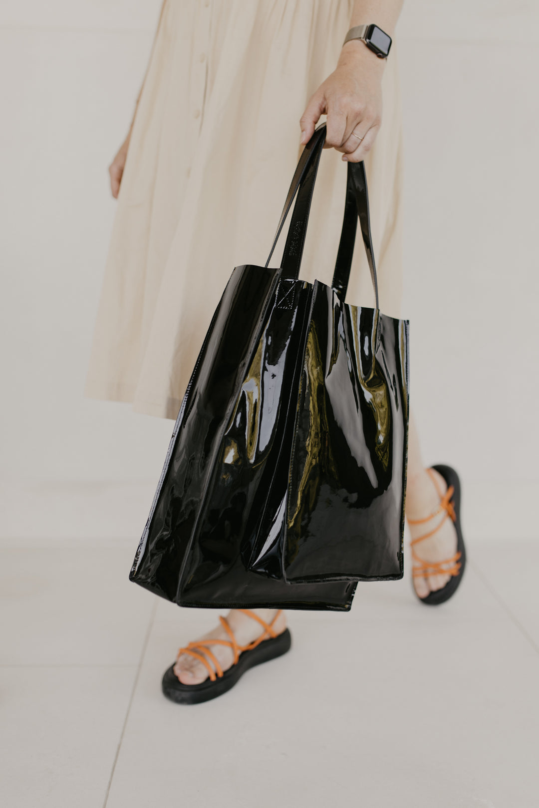 Dubbele Shopper | Zwart Laqué