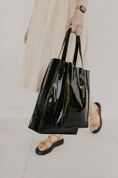 Dubbele Shopper | Zwart Laqué