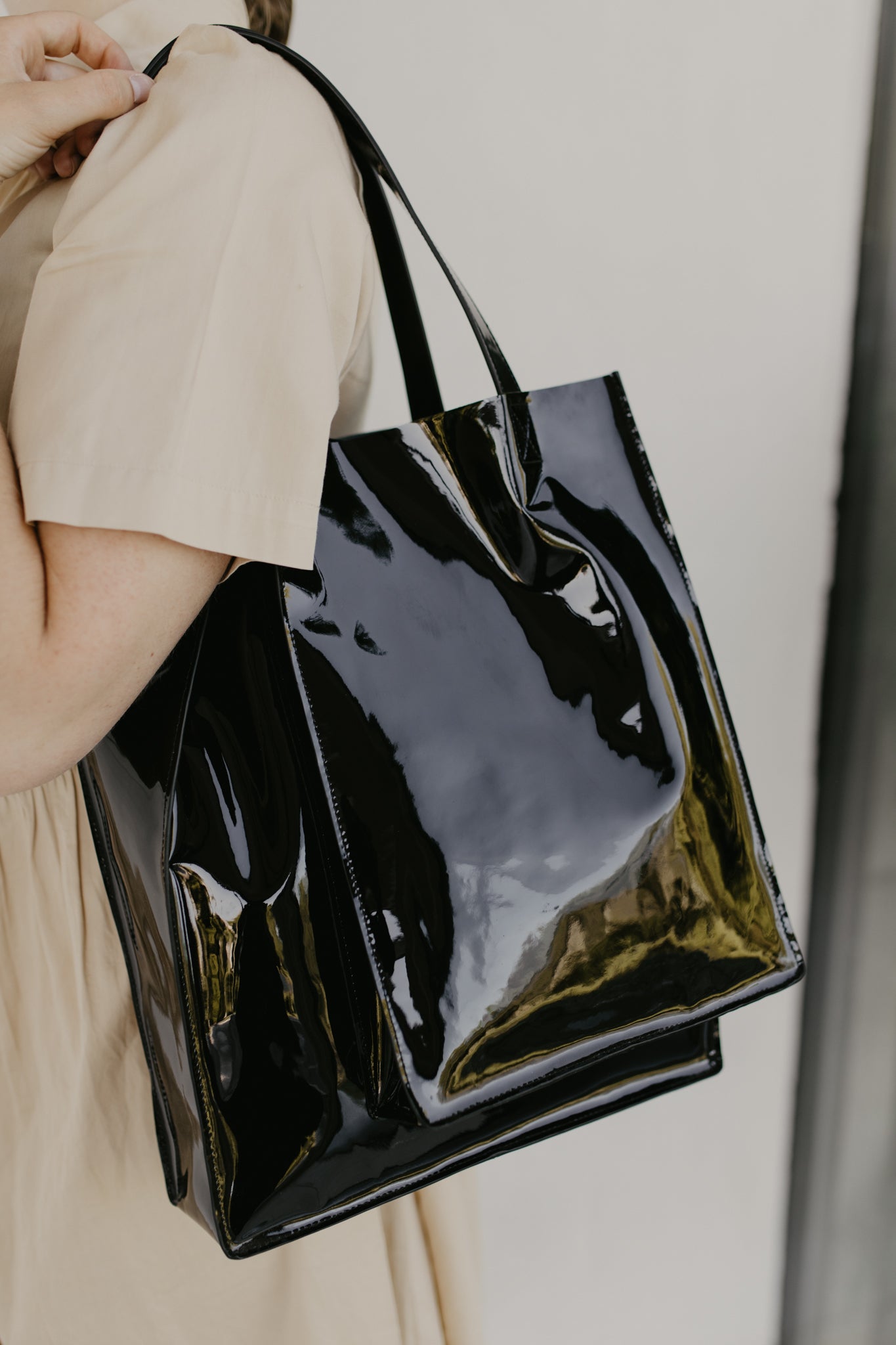 Dubbele Shopper | Zwart Laqué