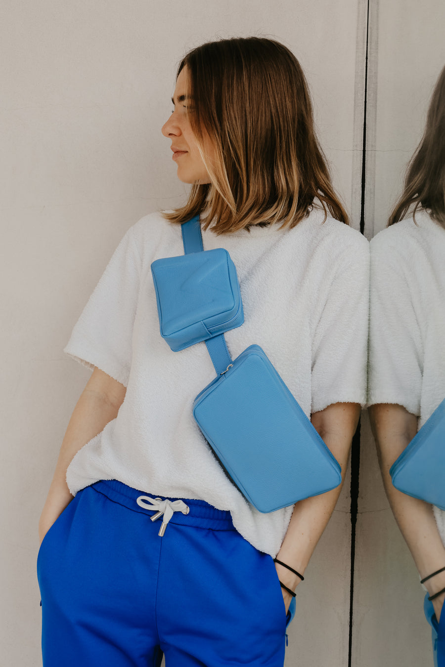 Belt Bag: Belt XL Bleu Ciel Structured + Trapezium Bleu Ciel Structured + Mini M Bleu Ciel Structured