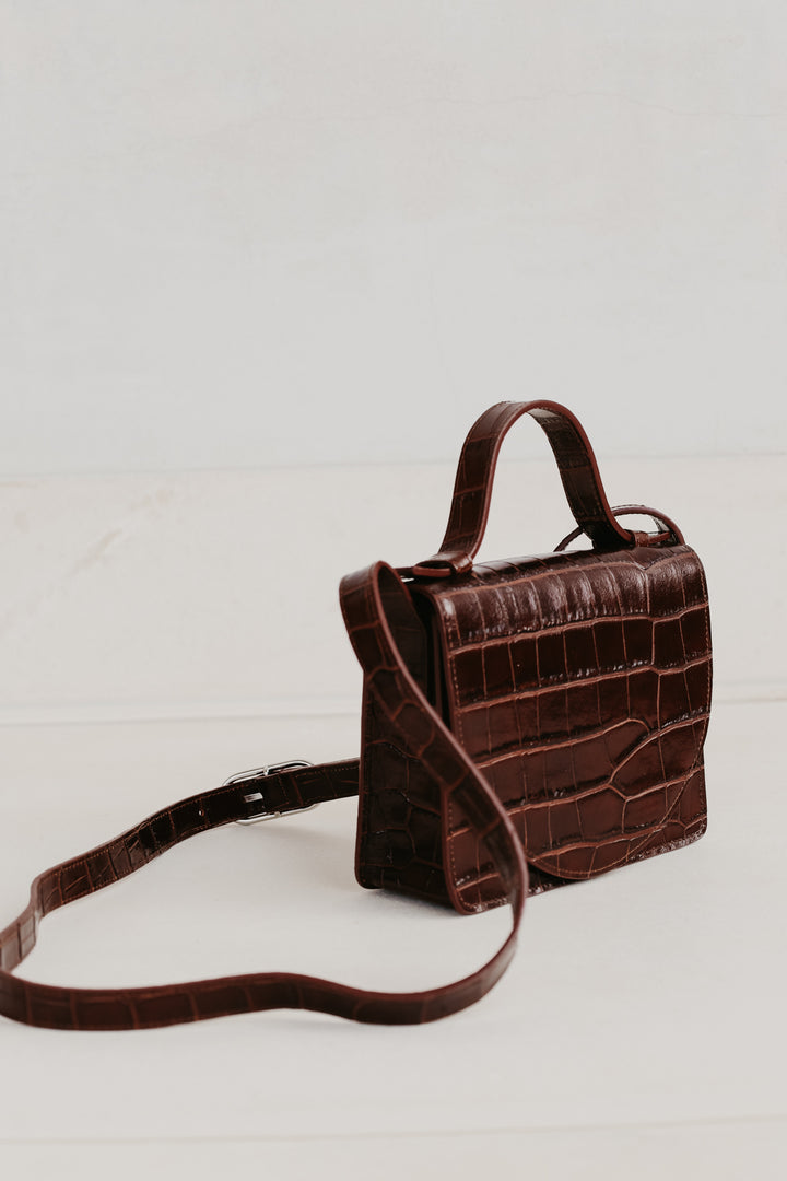 Micro Briefcase | Chocolate Croco Glans