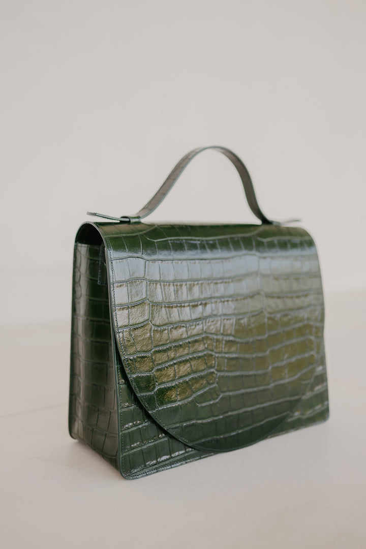 Midi Briefcase 2.0 | Forest Croco Glans