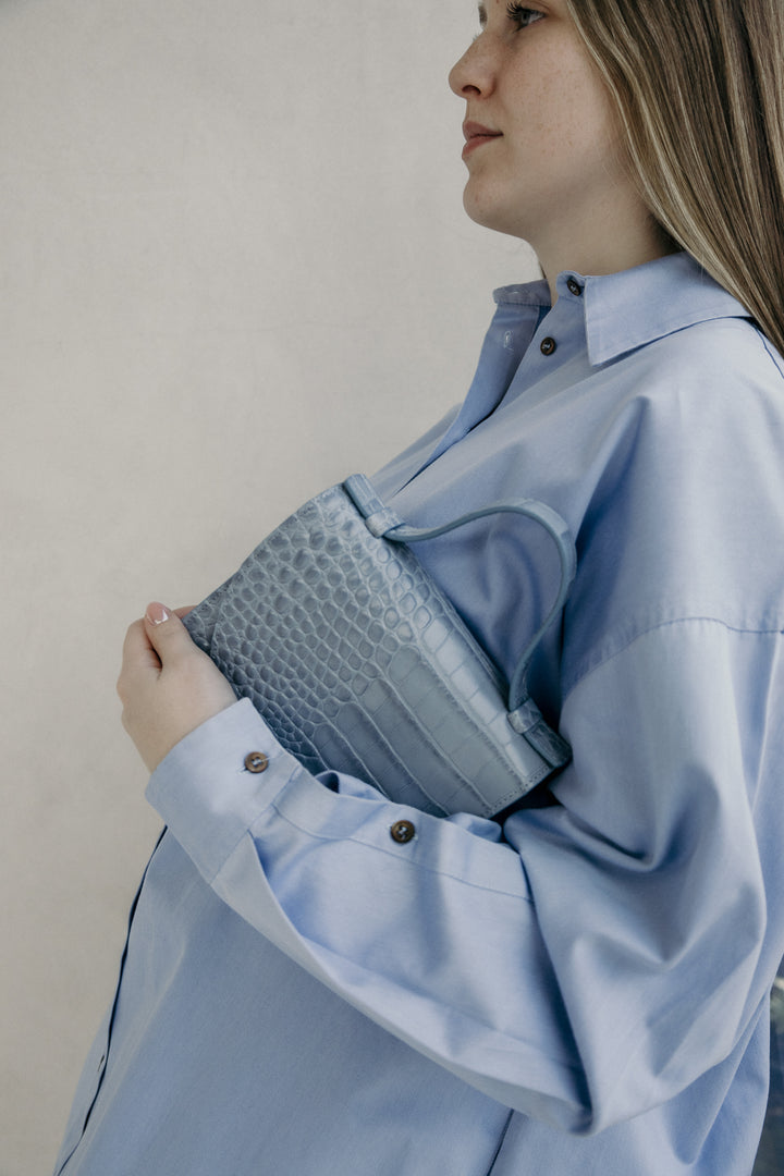 Micro Briefcase | Bleu Ciel Croco