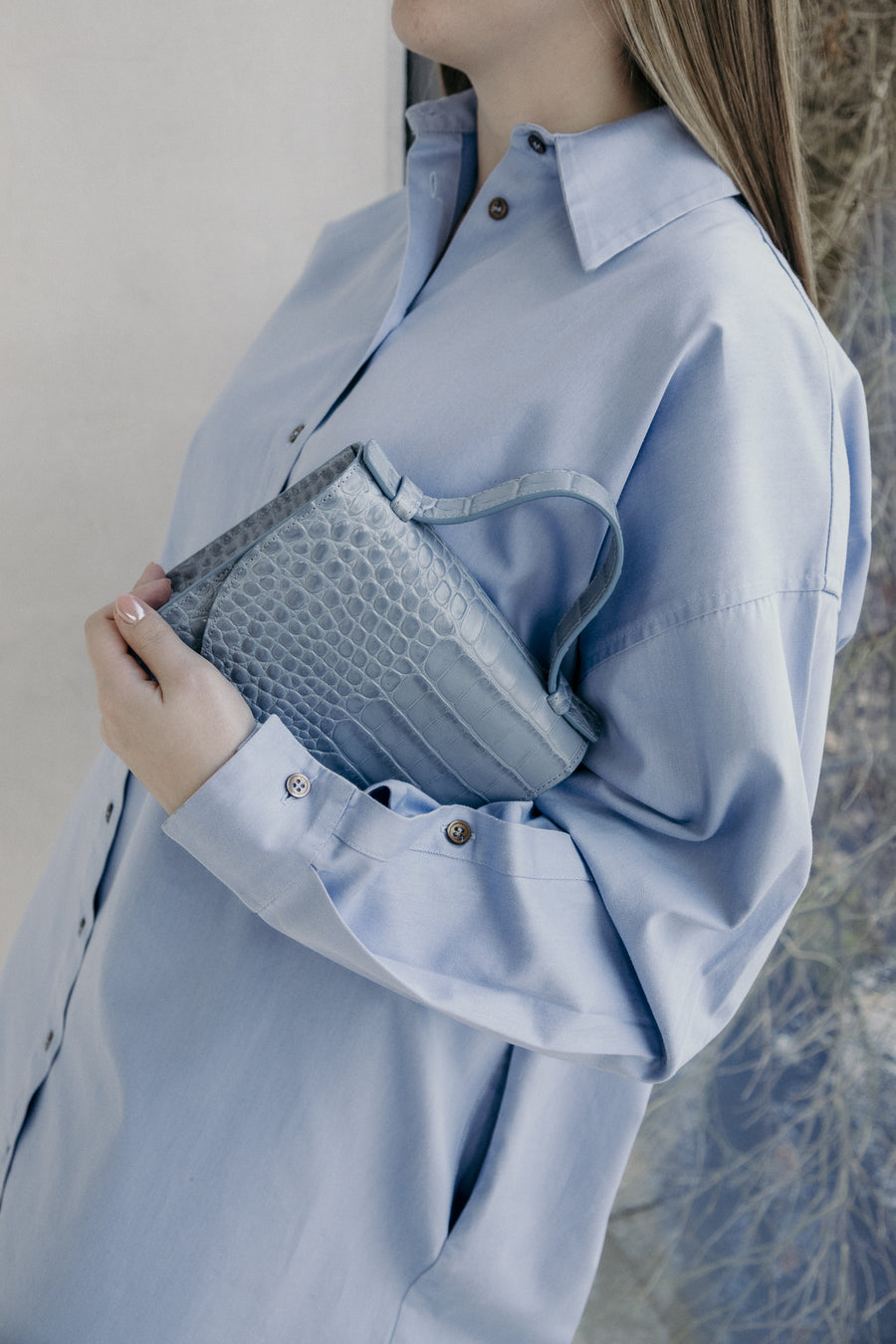 Micro Briefcase | Bleu Ciel Croco