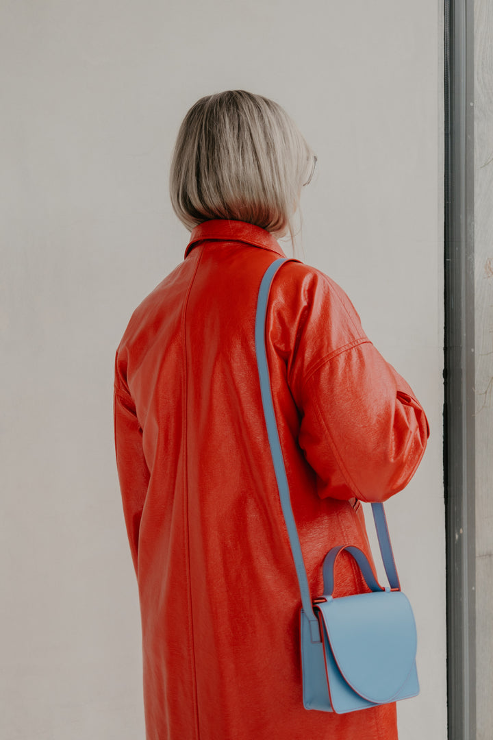 Micro Briefcase | Stitched Bleu Ciel / Red
