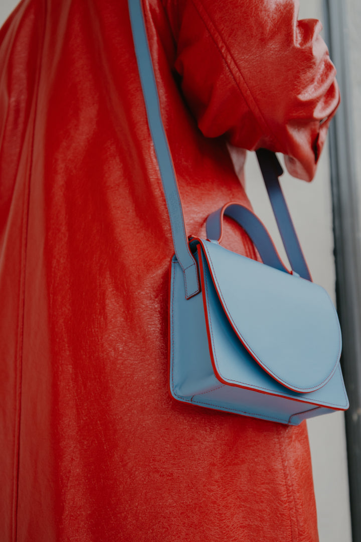 Micro Briefcase | Stitched Bleu Ciel / Red