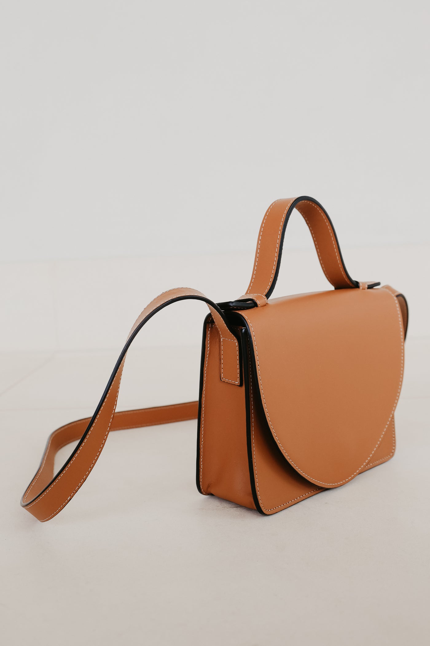 Micro Briefcase | Stitched Tricolor Cognac