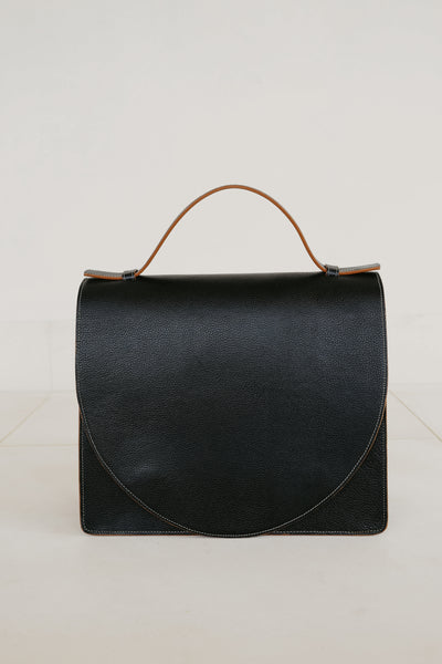 Midi Briefcase 2.0 | Stitched Tricolor Black Structured