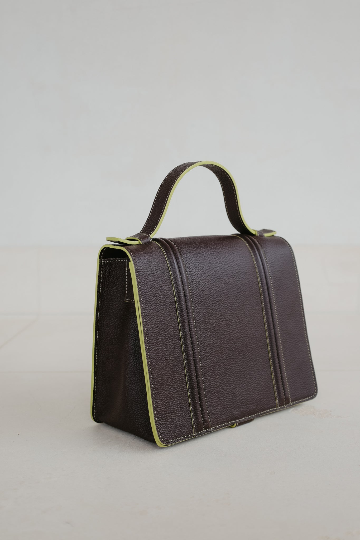 Mini Briefcase Doublé | Stitched Ebony / Lime Structured