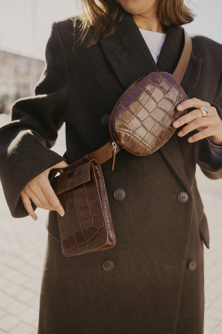 Belt Bag: Belt XL Chocolate Croco + Oval Belt Chocolate Croco + Rectangle Chocolate Croco
