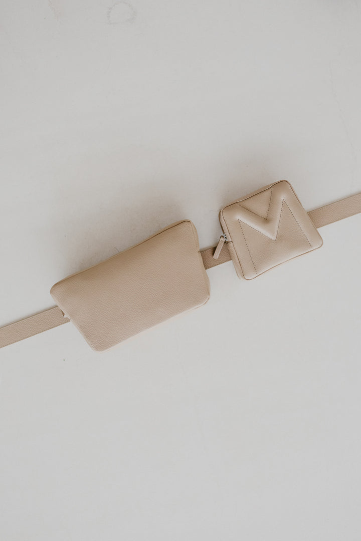Belt Bag: Belt XL Beige Structured + Trapezium Beige Structured + Mini M Beige Structured