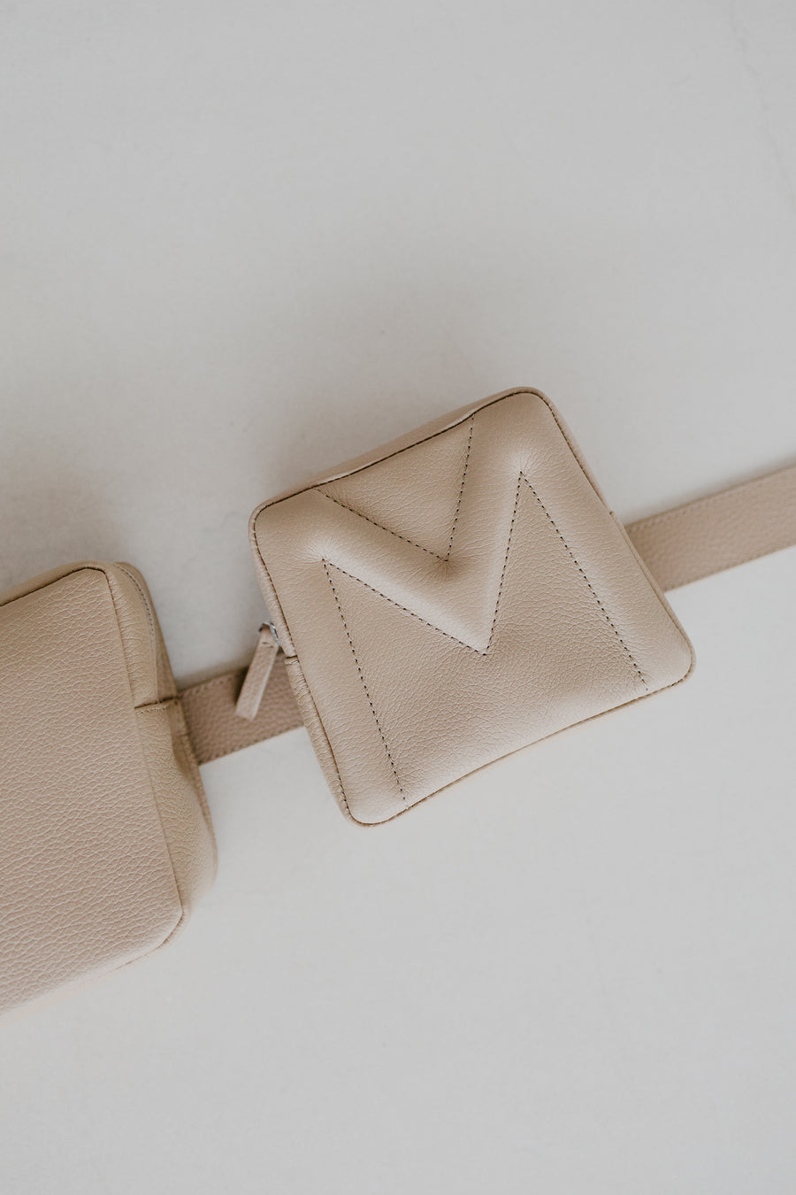 Belt Bag: Belt XL Beige Structured + Trapezium Beige Structured + Mini M Beige Structured