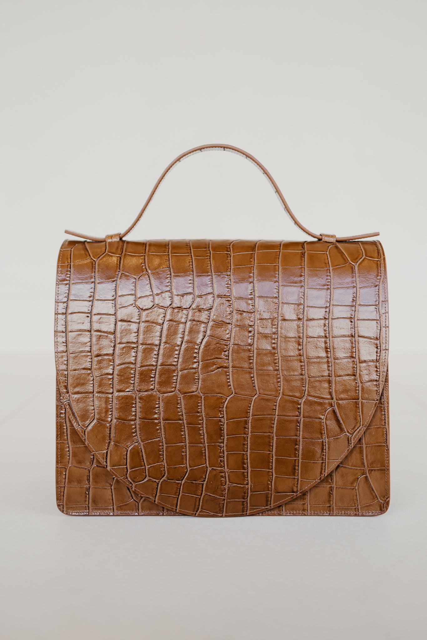 Midi Briefcase 2.0 | Cognac Croco Glans