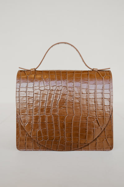 Midi Briefcase 2.0 | Cognac Croco Glans