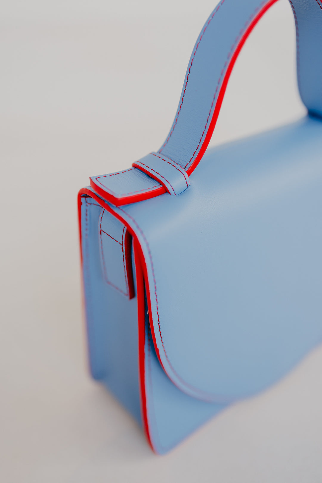 Micro Briefcase | Stitched Bleu Ciel / Red