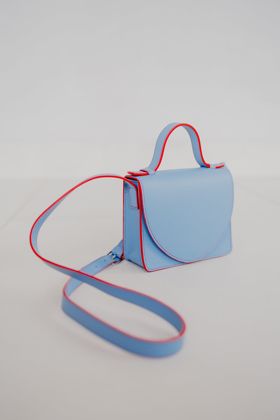 Micro Briefcase | Stitched Bleu Ciel / Red
