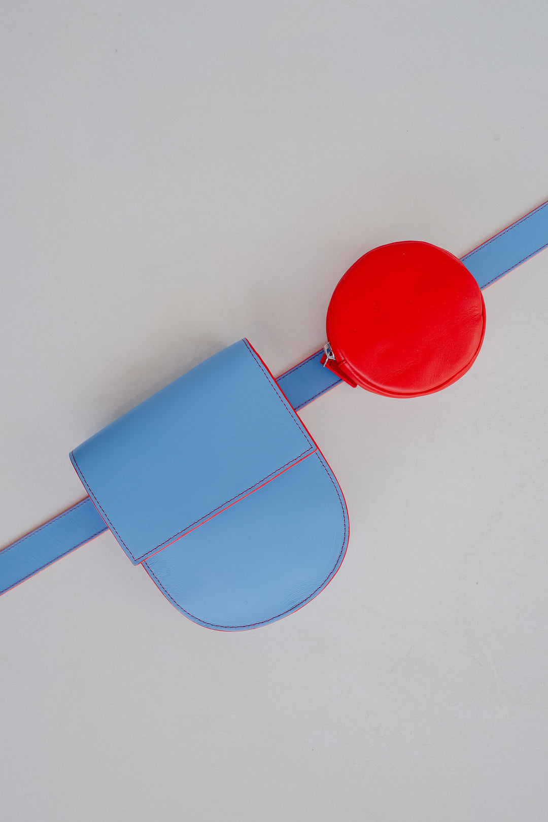Belt Bag: Belt XL Stitched Bleu Ciel / Red + Half Moon Stitched Bleu Ciel / Red + Pastille Red
