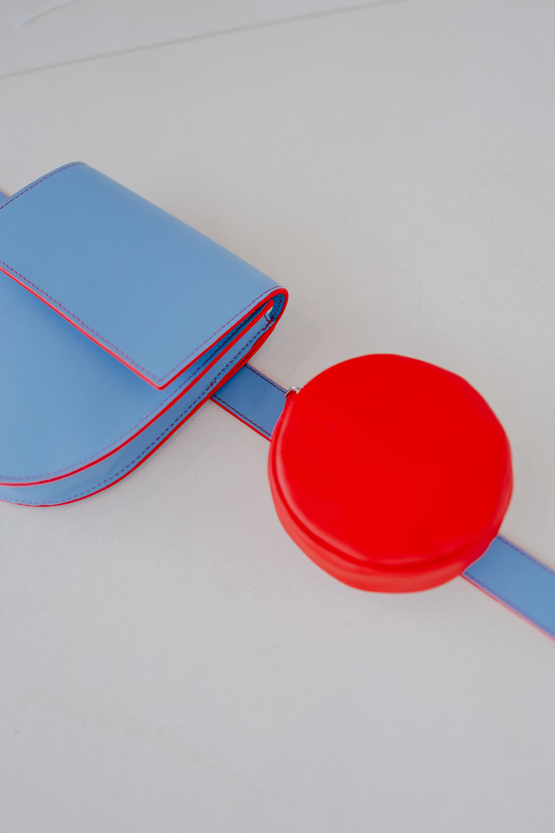 Belt Bag: Belt XL Stitched Bleu Ciel / Red + Half Moon Stitched Bleu Ciel / Red + Pastille Red
