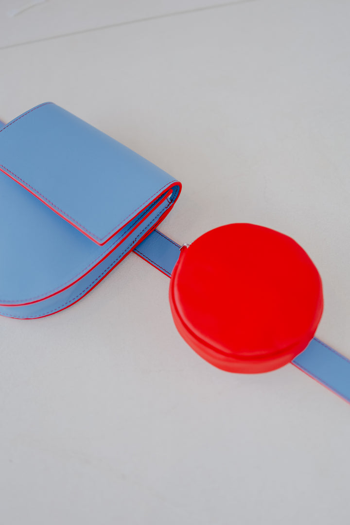 Belt Bag: Belt XL Stitched Bleu Ciel / Red + Half Moon Stitched Bleu Ciel / Red + Pastille Red