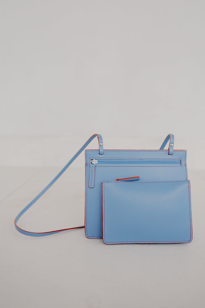 Double Pouch | Stitched Bleu Ciel / Red
