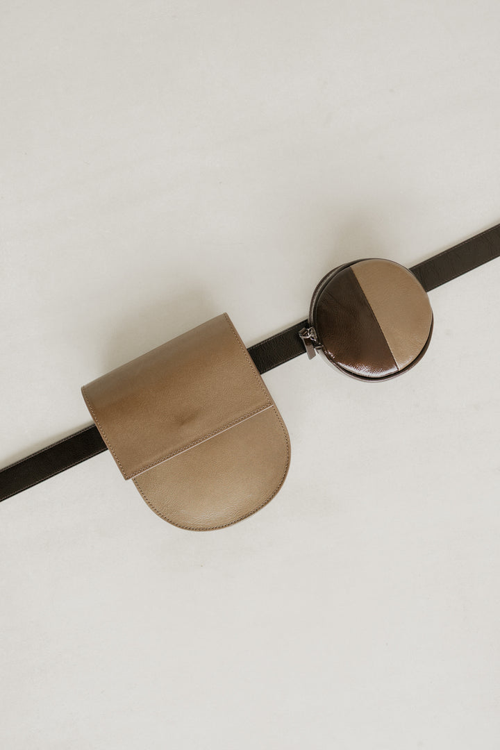 Belt Bag: Belt XL Chocolate Stone + Half Moon Biscuit Stone + Pastille Belt Demi Chocolate / Biscuit Stone