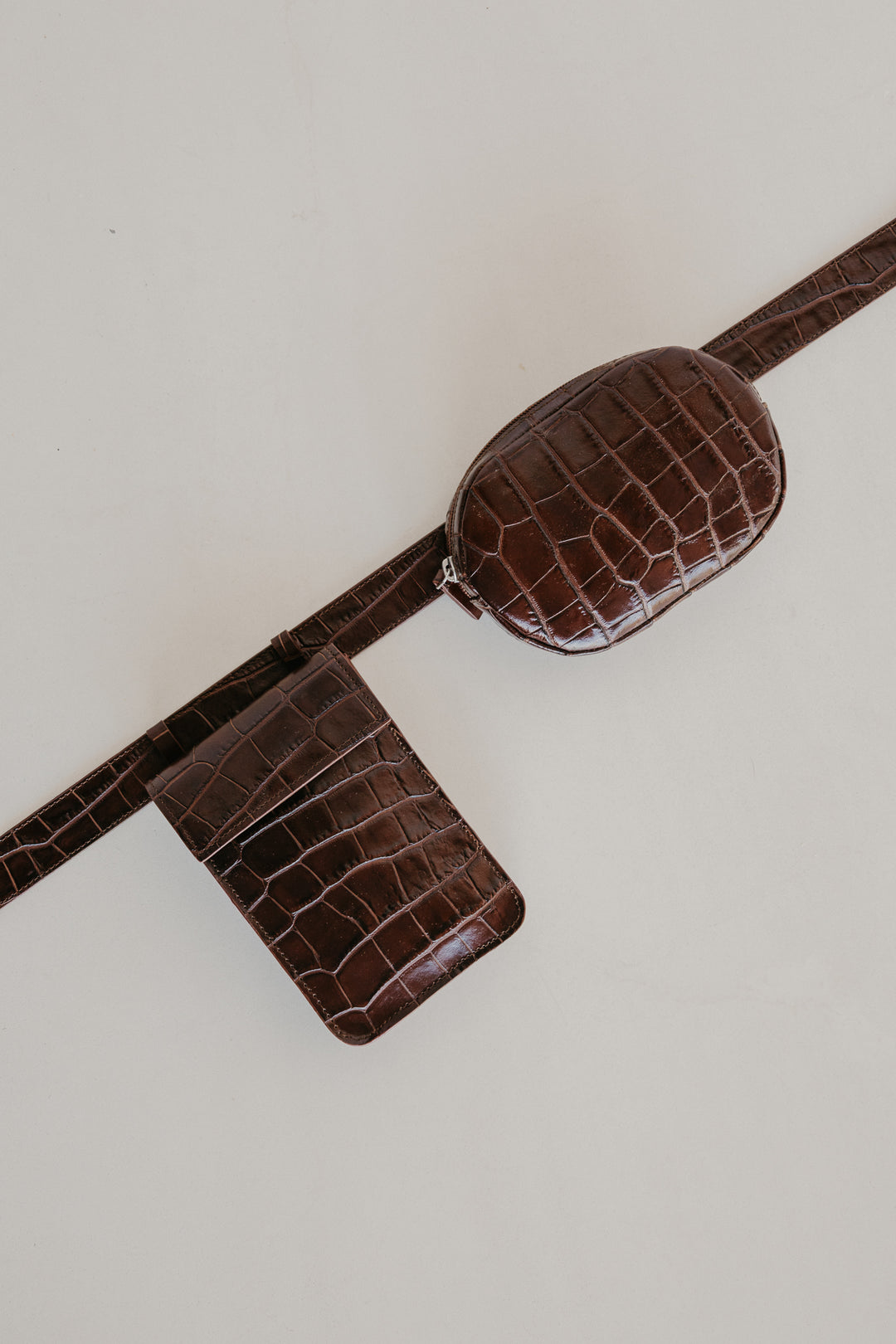 Belt Bag: Belt XL Chocolate Croco + Oval Belt Chocolate Croco + Rectangle Chocolate Croco