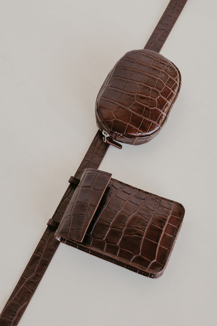 Belt Bag: Belt XL Chocolate Croco + Oval Belt Chocolate Croco + Rectangle Chocolate Croco