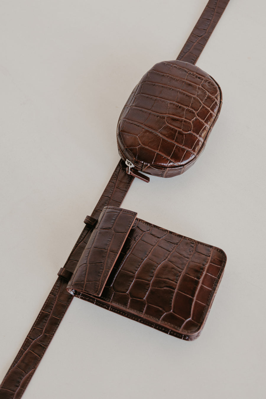 Belt Bag: Belt XL Chocolate Croco + Oval Belt Chocolate Croco + Rectangle Chocolate Croco